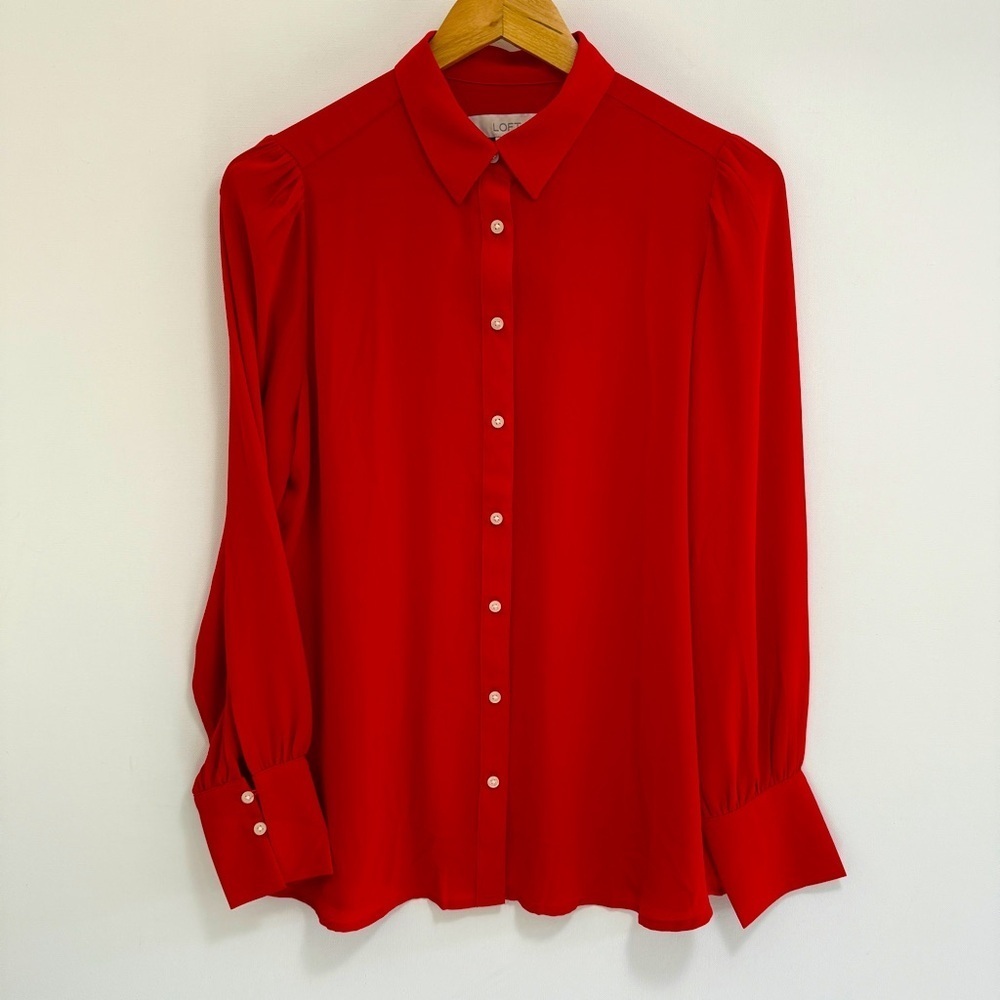 Loft Collared Button Down Shirt Corazon Red Small - image 1